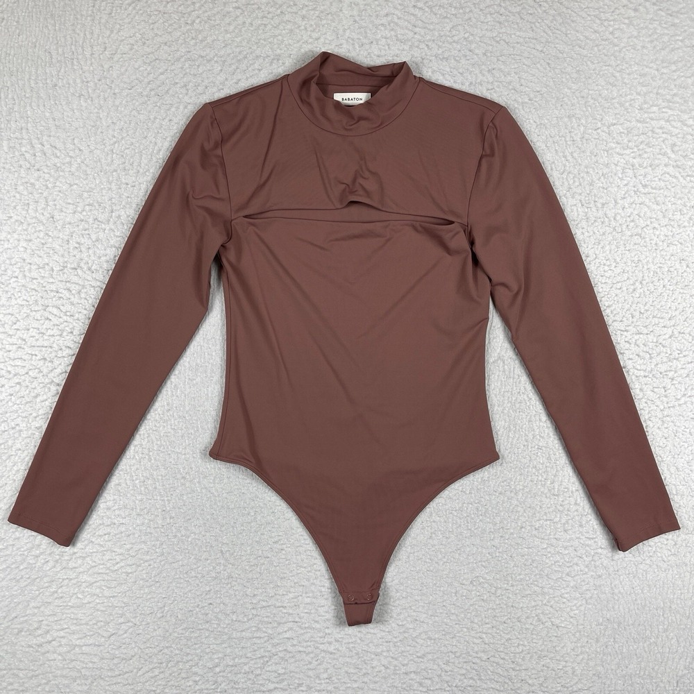 Babaton Bodysuit Women Large Mauve Brown Cutout Mock Neck Long Sleeve 104655